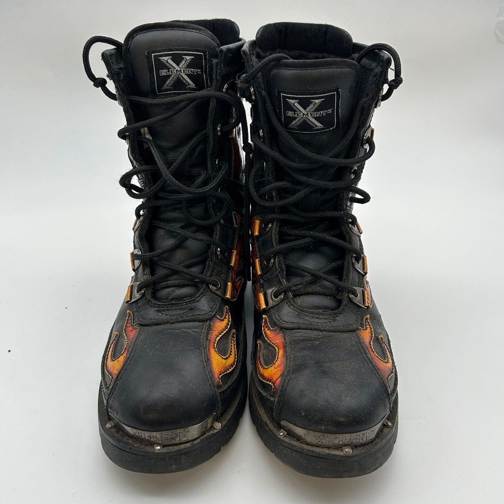 Xelement Motorcycle Boots Men's Black Flames Genuine Leather Lace Up - 10.5